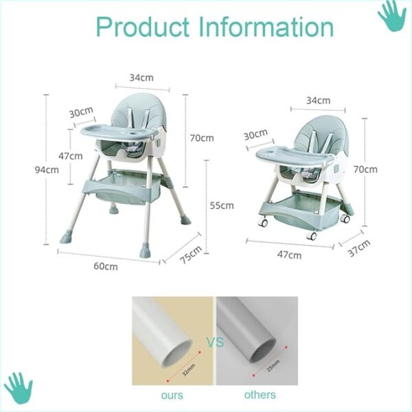 Silla mecedora con babero, vaso entrenador y plato de comida