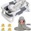 Bañera Plegable para Bebe, Tina de Baño para Bebe con toalla para secar, Cojín Antideslizante y Pantalla de Temperatura, Bañera de Viaje Portátil para Recién Nacido