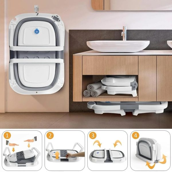 Bañera Plegable para Bebe, Tina de Baño para Bebe con toalla para secar, Cojín Antideslizante y Pantalla de Temperatura, Bañera de Viaje Portátil para Recién Nacido