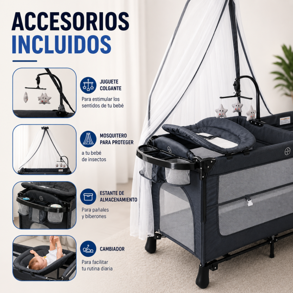 ChatGPT Image 14 may 2026, 12_12_41 p.m. Cuna para bebé con mosquitero, Cuna colecho, Cama de bebé, portátil, Ajustable, versátil, 4 Modos de Uso para recién Nacidos. inversión a Largo Plazo Uso a Partir de 0 a 3 años