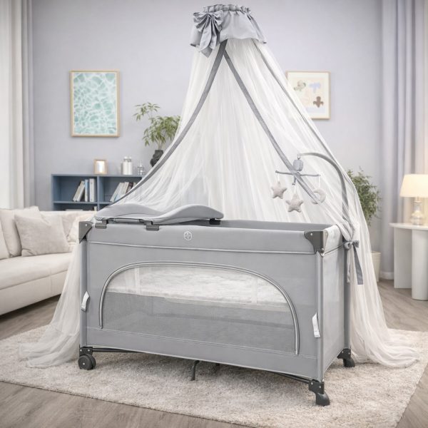 Pekids Cuna para bebé, Cuna colecho, con mosquitero Cama de bebé, portátil, Ajustable, versátil, Varios Modos de Uso, inversión a Largo Plazo (Gris Claro, 125 * 65 * 78 cm)