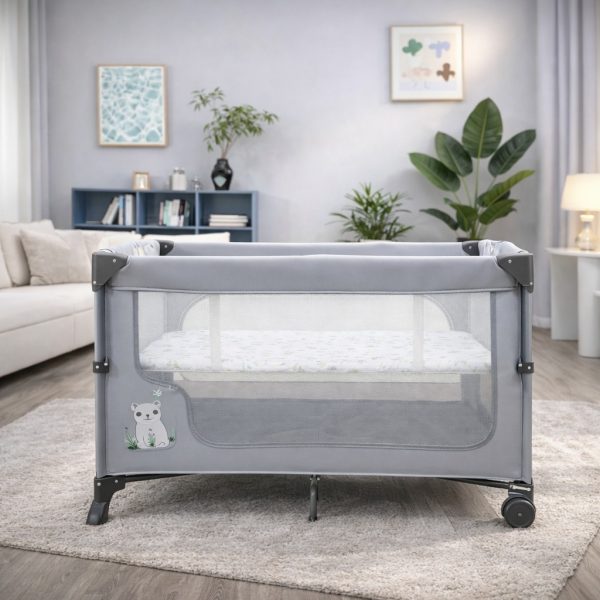 Pekids Cuna para bebé, Cuna colecho, con mosquitero Cama de bebé, portátil, Ajustable, versátil, Varios Modos de Uso, inversión a Largo Plazo (Gris Claro, 125 * 65 * 78 cm)