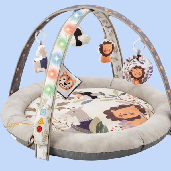 Gimnasio para Bebé, gimnasio de actividades Sensorial y de Estimulación temprana, Tapete de Actividades con Luces, Música, Arcos y Juguetes Colgantes